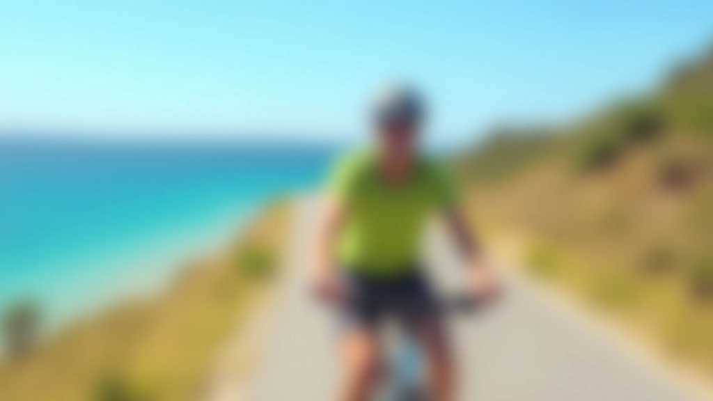 Ciclista en la ruta costera de Piñones con vistas al manglar y agua turquesa de fondo