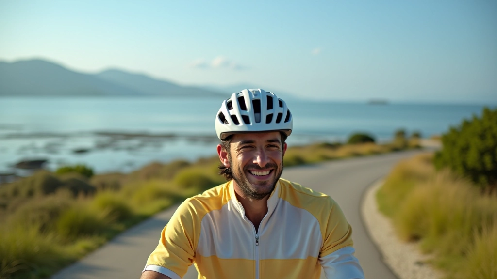 Ciclista en ruta de Piñones, paisaje con manglares al fondo