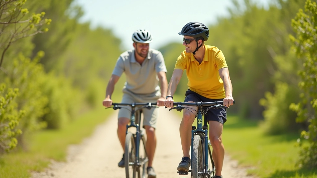 Guía experimentado asistiendo a un jubilado en su ciclovía
