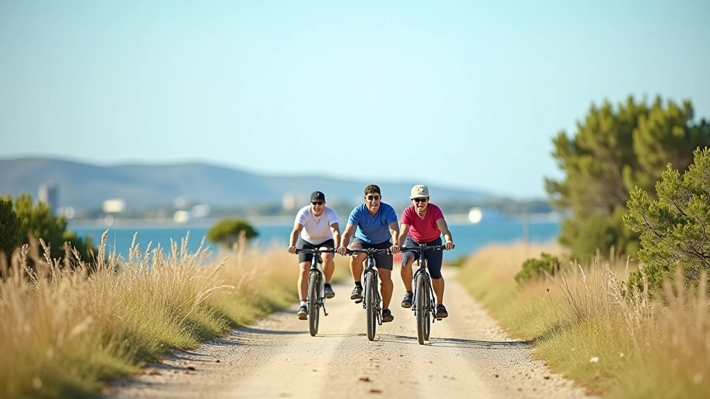 Ruta Básica de Piñones con ciclistas disfrutando del paisaje costero
