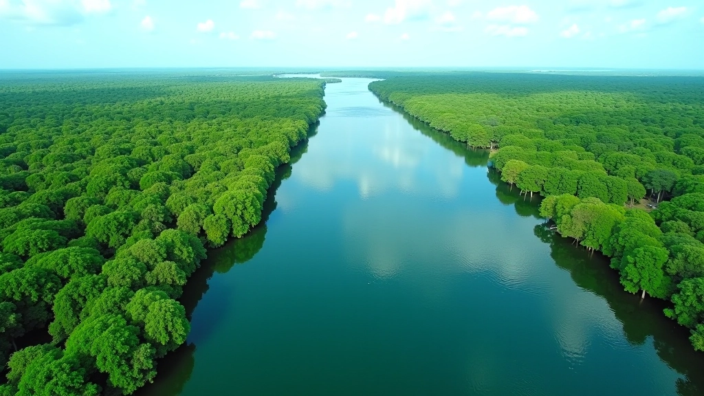 Vista panorámica de los manglares de Piñones con agua cristalina y vegetación tropical exuberante