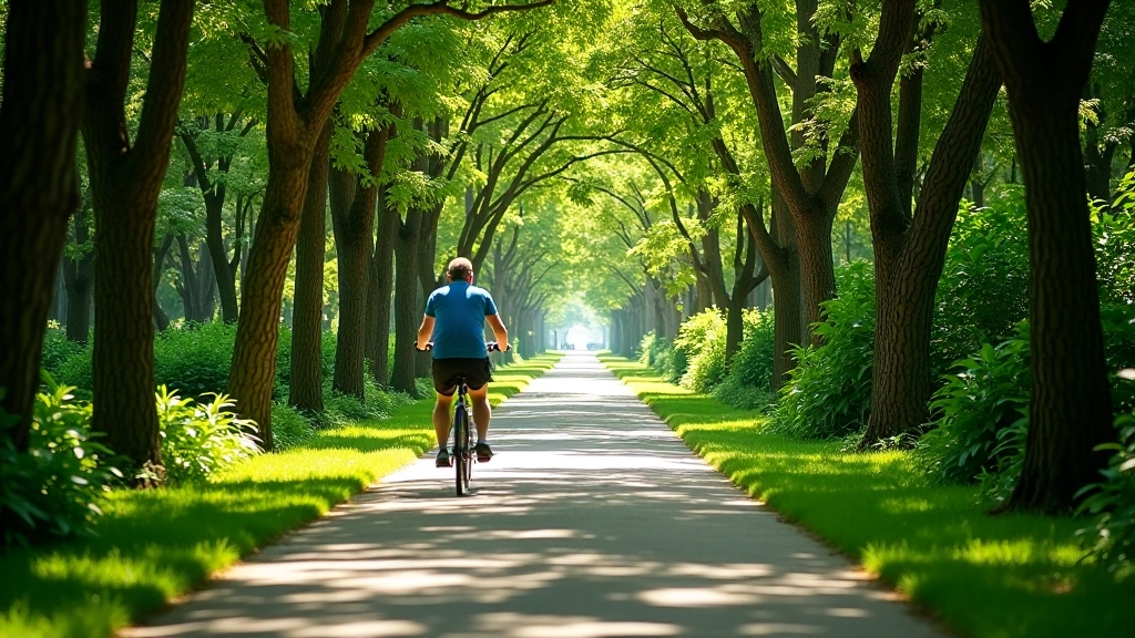 Camino bordeado de árboles en la ciclovía de Piñones con sombra natural
